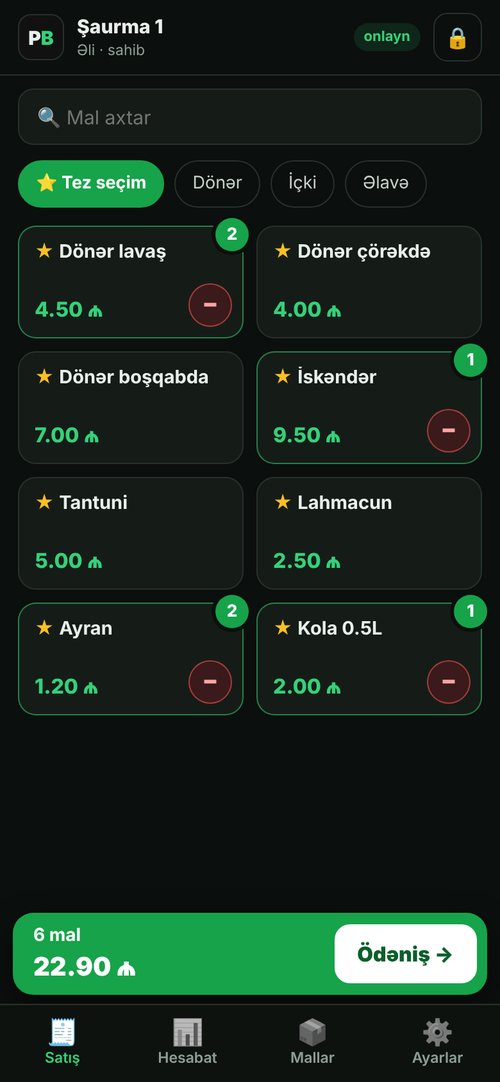 PosBaku Online — telefonda kassa: dönər menyusu, tez seçim, səbət